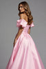 Laden Sie das Bild in den Galerie-Viewer, Rosa Satin A Linie Lange Abiballkleid mit Rüschen