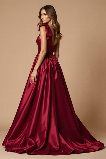 Bordeaux A Linie Satin Eine Schulter Lange Abiballkleid mit Schlitz
