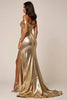 Laden Sie das Bild in den Galerie-Viewer, Golden Metallic A Linie Lange Abiballkleid mit Schlitz