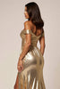Laden Sie das Bild in den Galerie-Viewer, Golden Metallic A Linie Lange Abiballkleid mit Schlitz