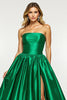 Laden Sie das Bild in den Galerie-Viewer, Dunkelgrün A Linie Trägerlos Lange Satin Abiballkleid mit Schlitz