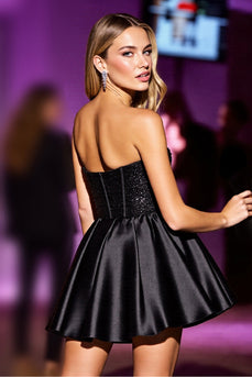 Glitzer Schwarz Trägerlos Pailletten Kurze Korsett Party Kleid