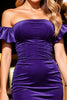 Laden Sie das Bild in den Galerie-Viewer, Dunkellila Enges Samt Kurze Party Kleid mit Rüschens