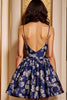Laden Sie das Bild in den Galerie-Viewer, Marineblau A Linie Satin Blumen Kurze Party Kleid
