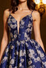 Laden Sie das Bild in den Galerie-Viewer, Marineblau A Linie Satin Blumen Kurze Party Kleid