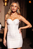 Laden Sie das Bild in den Galerie-Viewer, Weiß Satin Bodycon Herz-Ausschnitt Kurze Party Kleid