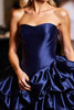 Laden Sie das Bild in den Galerie-Viewer, Marineblau Herz-Ausschnitt Kurze Satin Party Kleid mit Rüschens