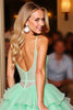 Laden Sie das Bild in den Galerie-Viewer, Glitzer Grün A Linie Kurze Tüll Party Kleid mit Perlen