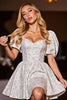 Laden Sie das Bild in den Galerie-Viewer, Blumen Weiß Satin A Linie Kurze Korsett Party Kleid