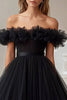 Laden Sie das Bild in den Galerie-Viewer, Schwarz Schulterfreie A Linie High Low Formelle Kleid