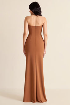 Braun Etui V Ausschnitt Lange Formelle Kleid mit Schlitz