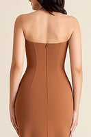 Laden Sie das Bild in den Galerie-Viewer, Braun Etui V Ausschnitt Lange Formelle Kleid mit Schlitz