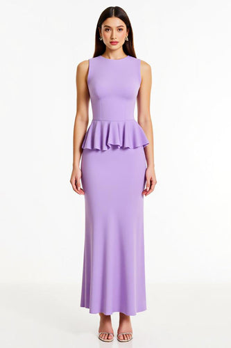 Lila Sheath Lange Formelle Kleid mit Rüschen