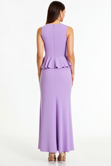 Lila Sheath Lange Formelle Kleid mit Rüschen