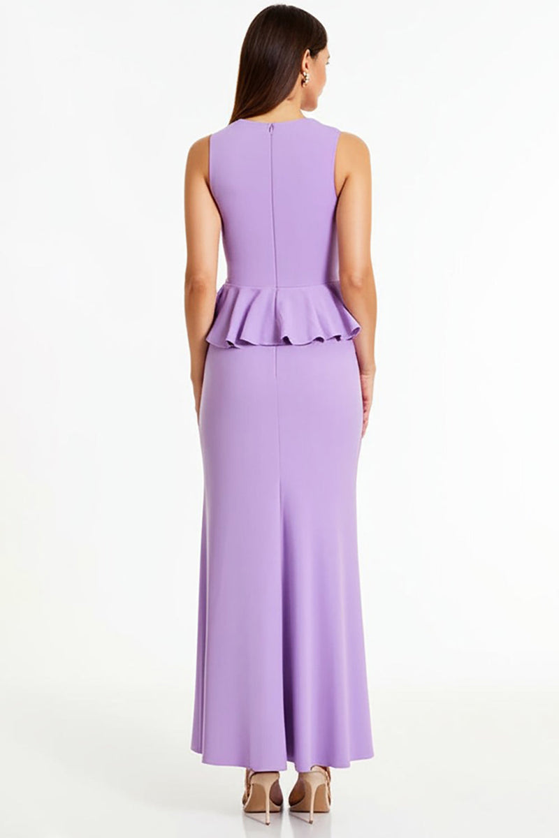 Laden Sie das Bild in den Galerie-Viewer, Lila Sheath Lange Formelle Kleid mit Rüschen