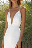 Laden Sie das Bild in den Galerie-Viewer, Weiß und Schwarz Satin Spaghettiträger Boho Maxi Kleid