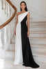 Laden Sie das Bild in den Galerie-Viewer, Schwarz und Weiß Sheath Rüschen Eine Schulter Lange Formelle Kleid