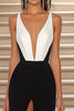Laden Sie das Bild in den Galerie-Viewer, Schwarz und Weiß Sheath Satin V Ausschnitt Lange Formelle Kleid mit Schlitz