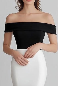 Schwarz und Weiß Schulterfreie Meerjungfrau Satin Lange Formelle Kleid