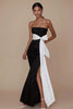 Laden Sie das Bild in den Galerie-Viewer, Schwarz und Weiß Sheath Trägerlos Satin Lange Formelle Kleid mit Sash