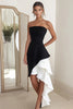 Laden Sie das Bild in den Galerie-Viewer, Schwarz und Weiß Trägerlos Etui Kurze Formelle Kleid mit Rüschen