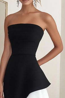Schwarz und Weiß Trägerlos Etui Kurze Formelle Kleid mit Rüschen