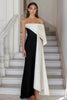 Laden Sie das Bild in den Galerie-Viewer, Schwarz und Weiß Sheath Satin Eine Schulter Lange Formelle Kleid
