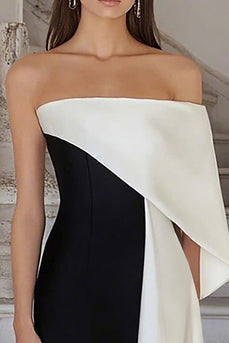 Schwarz und Weiß Sheath Satin Eine Schulter Lange Formelle Kleid