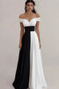 Laden Sie das Bild in den Galerie-Viewer, Schwarz und Weiß A Linie Schulterfreie Satin Lange Formelle Kleid