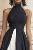 Laden Sie das Bild in den Galerie-Viewer, Schwarz und Weiß A Linie Rollkragen Satin Lange Formelle Kleid