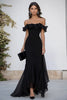 Laden Sie das Bild in den Galerie-Viewer, Schwarz Meerjungfrau Chiffon Lange Formelle Kleid mit Rüschen