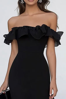 Schwarz Meerjungfrau Chiffon Lange Formelle Kleid mit Rüschen