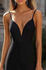 Laden Sie das Bild in den Galerie-Viewer, Schwarz Sheath Satin V Ausschnitt Lange Formelle Kleid
