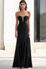 Laden Sie das Bild in den Galerie-Viewer, Schwarz Damen Spaghettiträger Lange Formelle Kleid mit Applikationen V Ausschnitt Etui Ballkleid