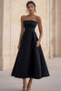 Laden Sie das Bild in den Galerie-Viewer, Schwarz Damen Einfaches A Linie Lange Formelle Kleid Trägerlos Satin Ballkleid