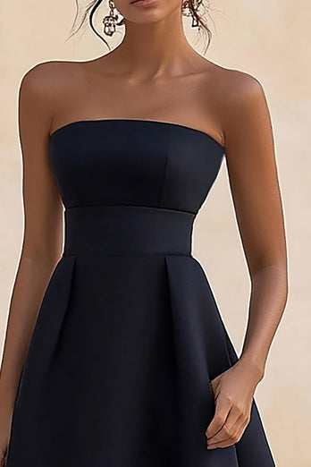 Schwarz A Linie Trägerlos Satin Lange Formelle Kleid
