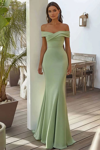 Marineblau Schulterfreie Satin Rüschen Meerjungfrau Lange Formelle Kleid