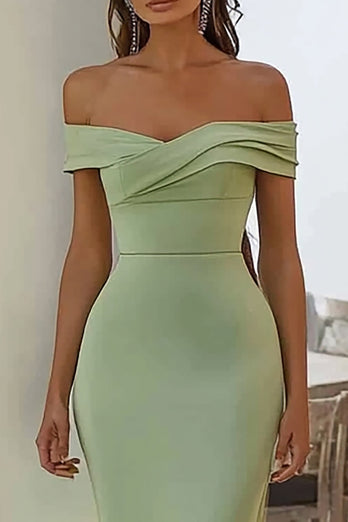 Marineblau Schulterfreie Satin Rüschen Meerjungfrau Lange Formelle Kleid