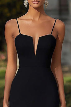 Schwarz Sheath Satin Spaghettiträger Lange Formelle Kleid