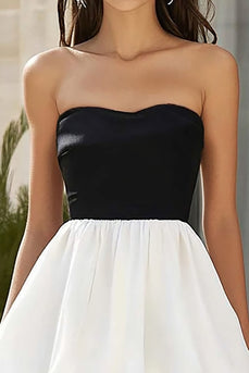 Schwarz und Weiß Chiffon A Linie Lange Formelle Kleid mit Rüschen