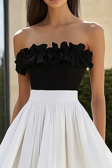 Schwarz und Weiß TieRot A Linie Lange Formelle Kleid mit Rüschen