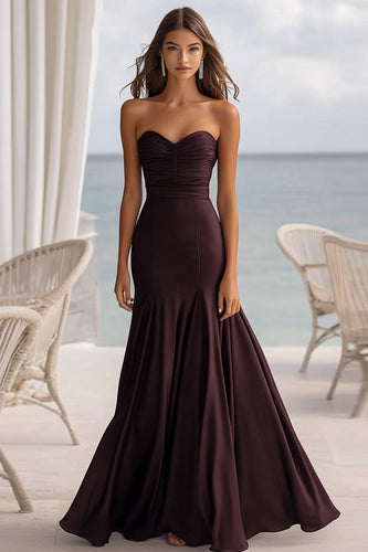 Kaffee Meerjungfrau Chiffon Herz Ausschnitt Lange Formelle Kleid