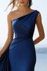Laden Sie das Bild in den Galerie-Viewer, Marineblau Satin Eine Schulter Meerjungfrau Lange Formelle Kleid