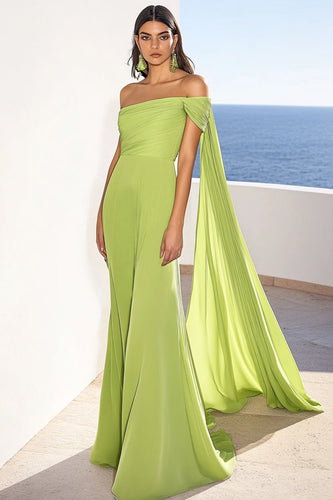 Zitronengrün Sheath Lange Formelle Kleid mit Cape