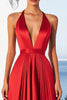 Laden Sie das Bild in den Galerie-Viewer, Rot A Linie Satin Neckholder Lange Formelle Kleid