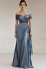 Laden Sie das Bild in den Galerie-Viewer, Pfauengrün Sheath Satin Schulterfreie Lange Formelle Kleid