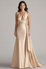 Laden Sie das Bild in den Galerie-Viewer, Champagner V Ausschnitt Meerjungfrau Satin Lange Formelle Kleid