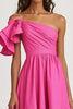 Laden Sie das Bild in den Galerie-Viewer, Fuchsia Eine Schulter A Linie Satin Ruffled Lange Formelle Kleid