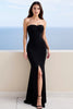 Laden Sie das Bild in den Galerie-Viewer, Schwarz Herz Ausschnitt Sheath Satin Lange Formelle Kleid mit Schlitz