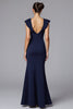 Laden Sie das Bild in den Galerie-Viewer, Elegante Marineblau Sheath Satin Lange Formelle Kleid mit Rüschen